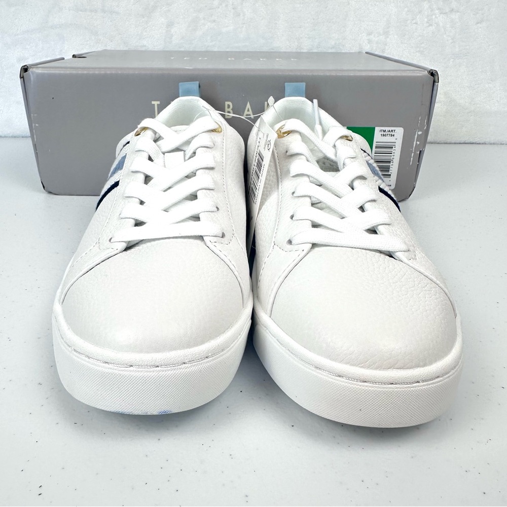 Ted Baker Bailey Icon Women’s 7.5 Classic Leather Tennis Shoe Blue Stripe New - Picture 3 of 13